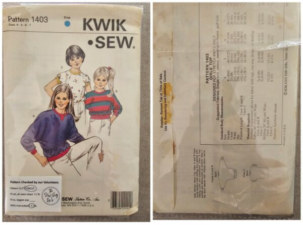 Pattern: Kwik Sew #1403 Girls Top. (Size 4-7)