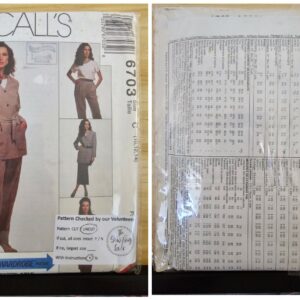 Pattern: McCalls #6703 Ladies Cardigan, Top, Skirt & Pants. (Size 10-14)