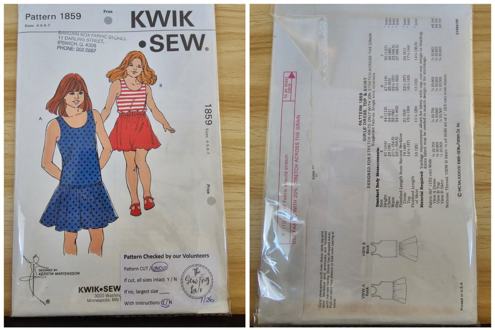 Pattern: Kwik Sew #1859 Girls Dress, Top & Skirt. (Size 4-7)